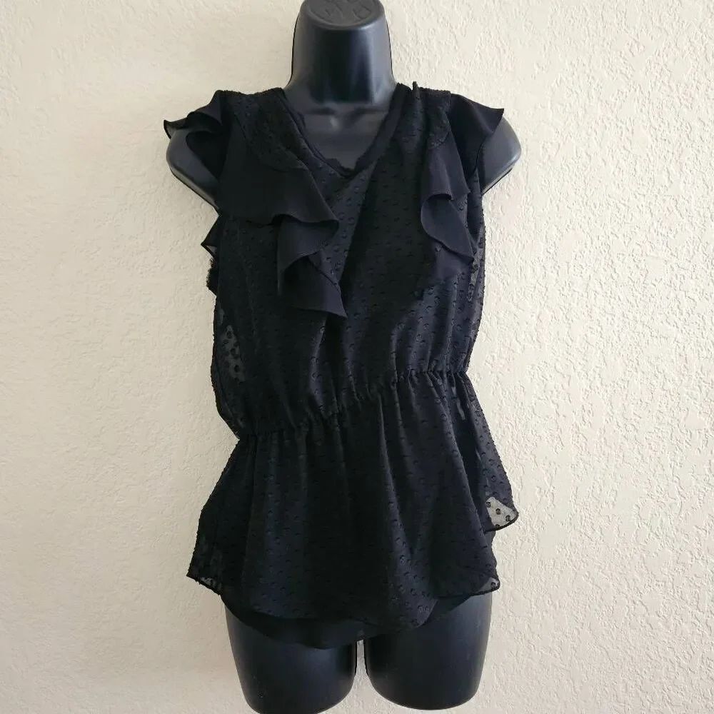 Rebecca Taylor Sheer Flutter Blouse with Attached Tank Top